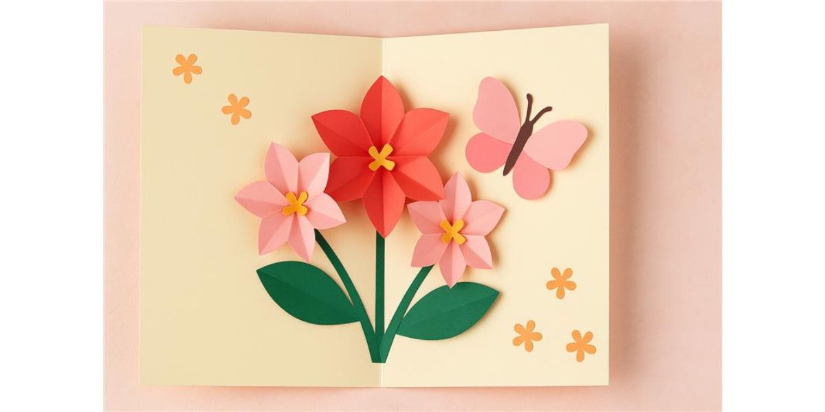 Handmade pop-up Mother's Day card with origami and cutouts