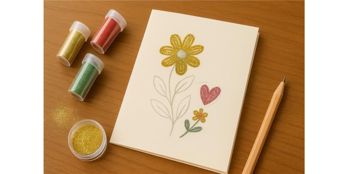Sparkly Mother's Day card with glitter design ideas