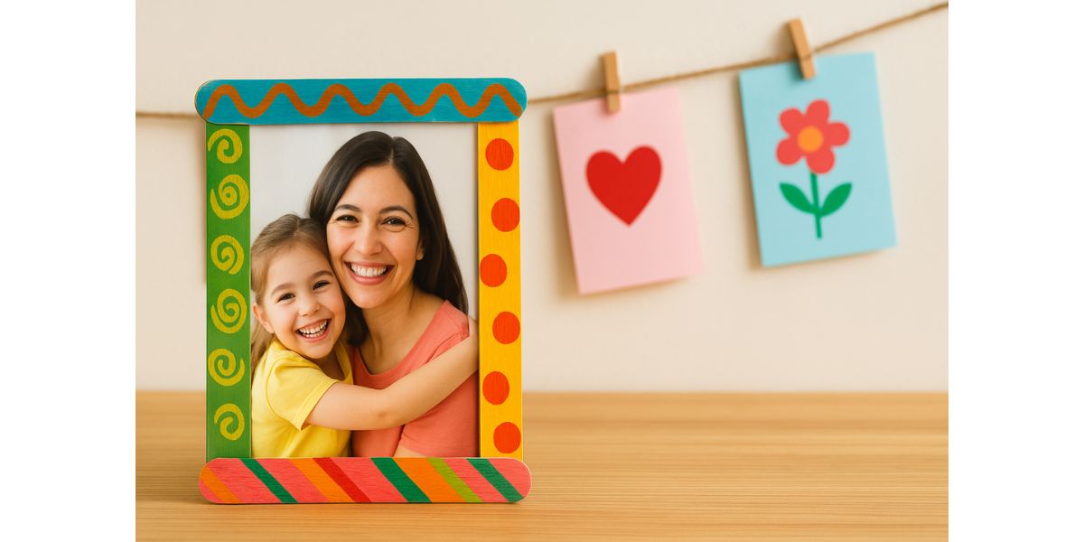 Handmade photo frame with popsicle sticks