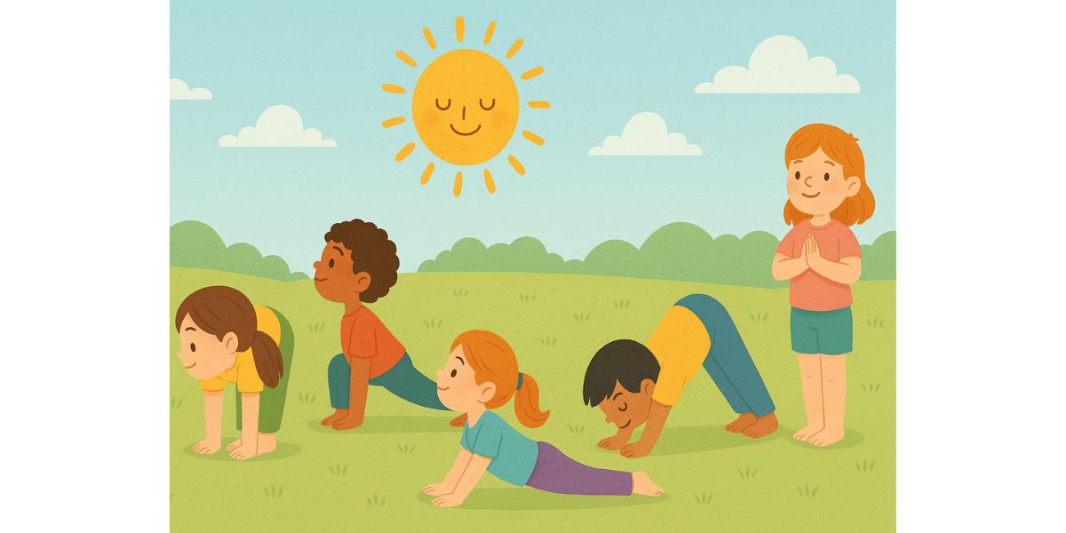 Cartoon Style Sun Salutation Sequence drawing