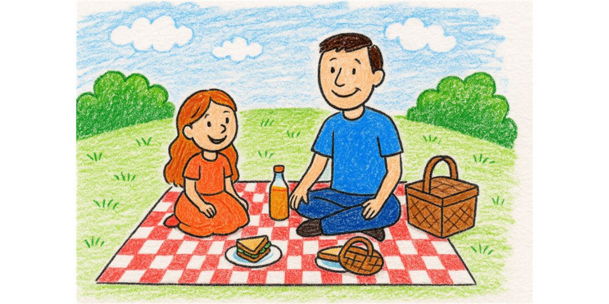 Dad and Daughter Picnic Sketch