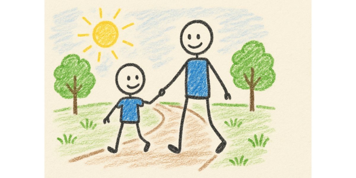 Father and Child Stick Figure Scene